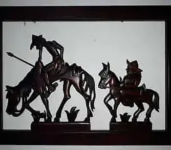Quijote y Sanchopanza talla en madera Cuadro tallado en madera