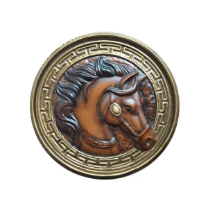Cabeza de caballo tallada en madera.