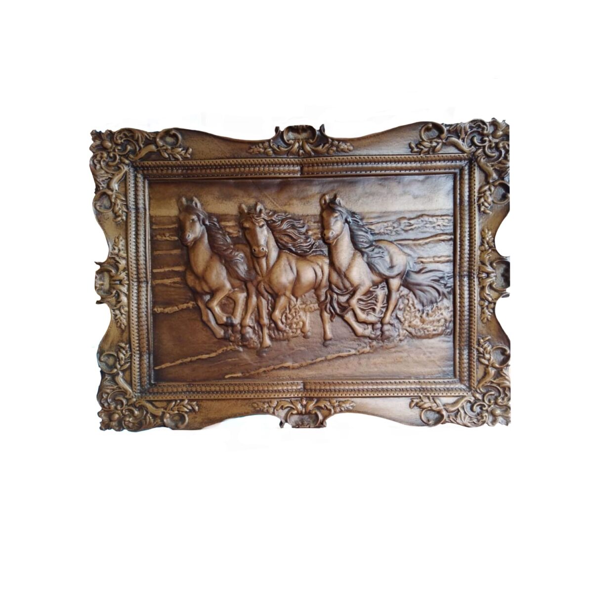 Caballos al galope. talla en madera