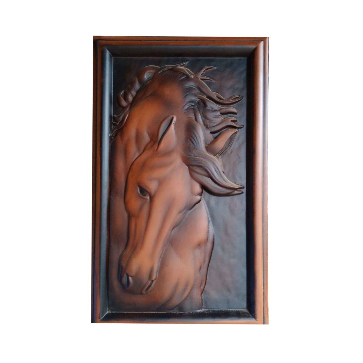 Cabeza de caballo de frente. talla en madera.